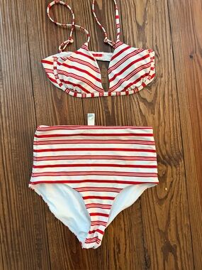 Vineyard Vines Red and White Striped High-Waist Bikini